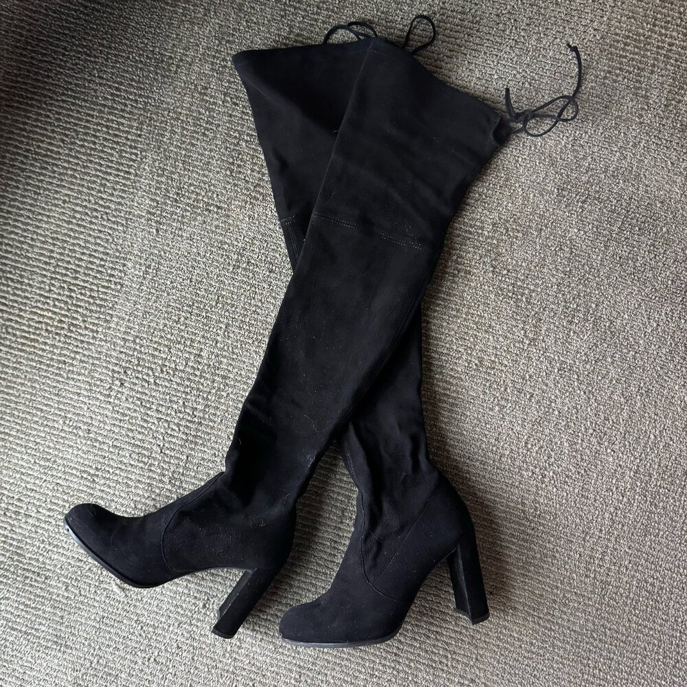 Stuart Weitzman 8 Over-the-Knee Black Suede Boots